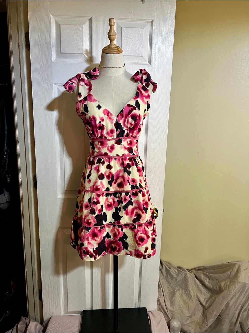 Layered With Love Wms‎ Pink Abstract Tiered Tie Shoulder Romantic Mini Dress M